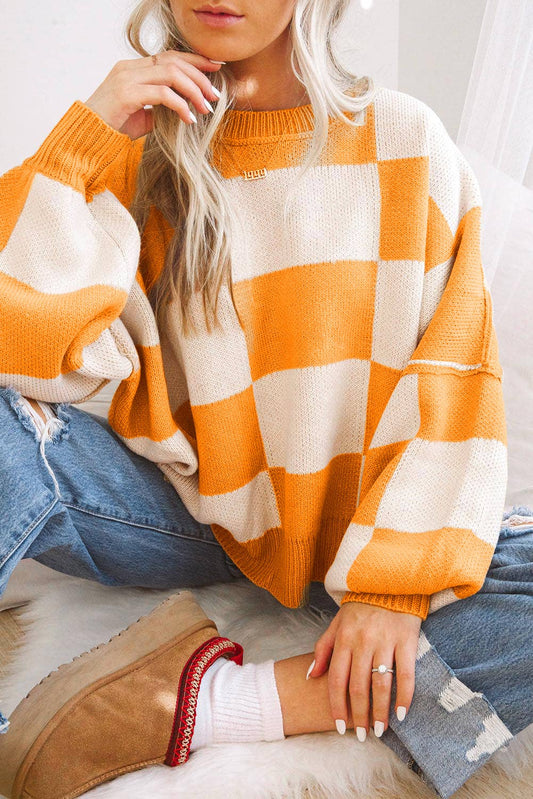 Checkered Bishop Sleeve Sweater (S-XL)