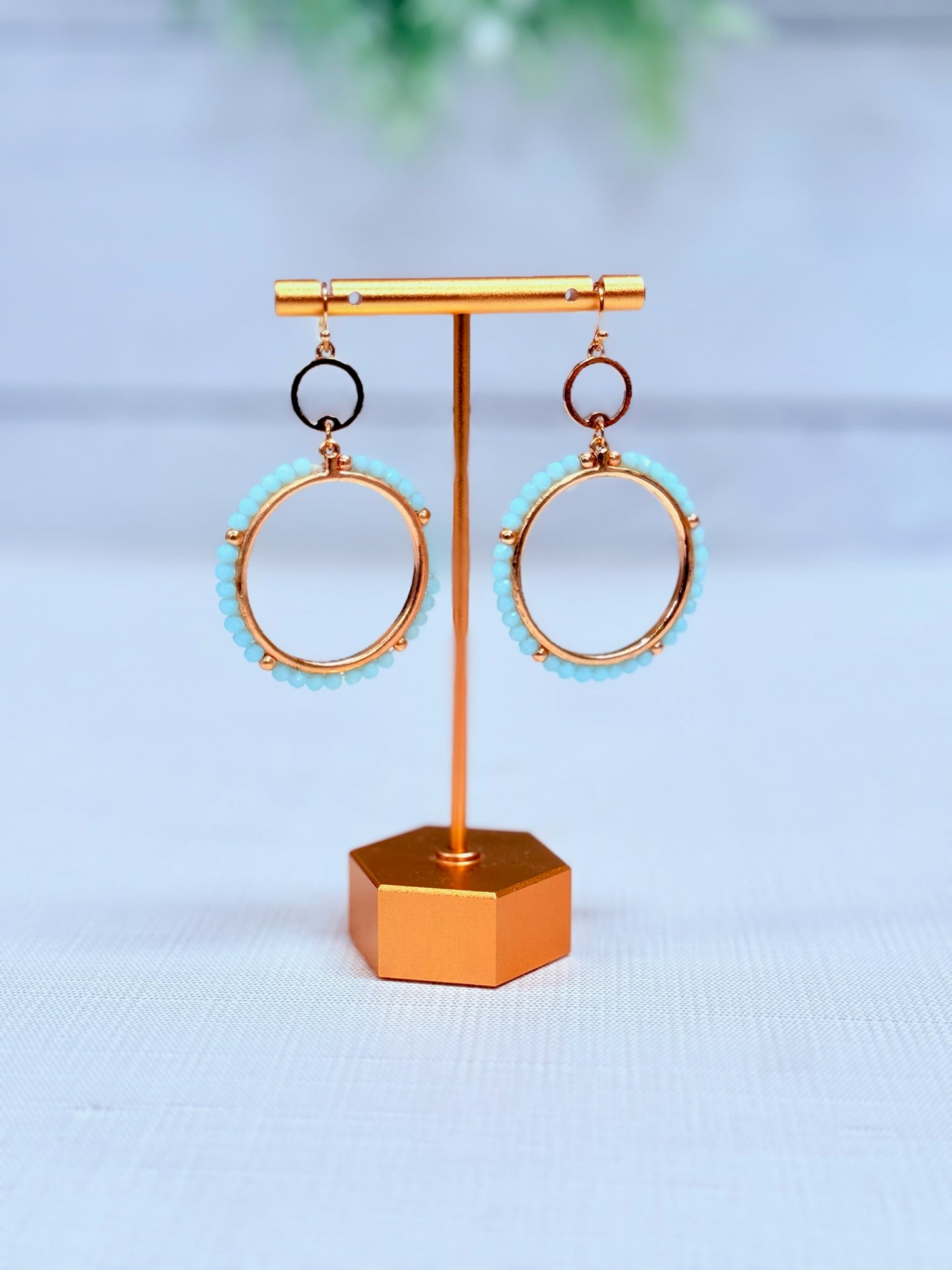 Reese Hoops | Light Blue Beaded Statement Earrings