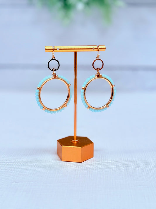 Reese Hoops | Light Blue Beaded Statement Earrings