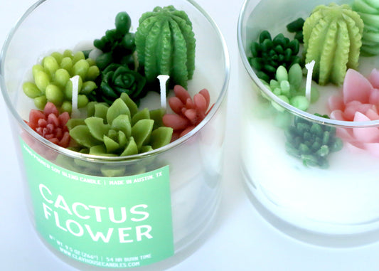 Cactus Flower candle styled for cozy gifting
