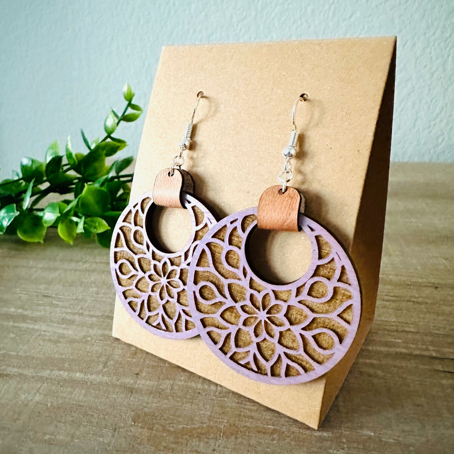 Lila | Boho Chic Wood & Leather Hoop Earrings
