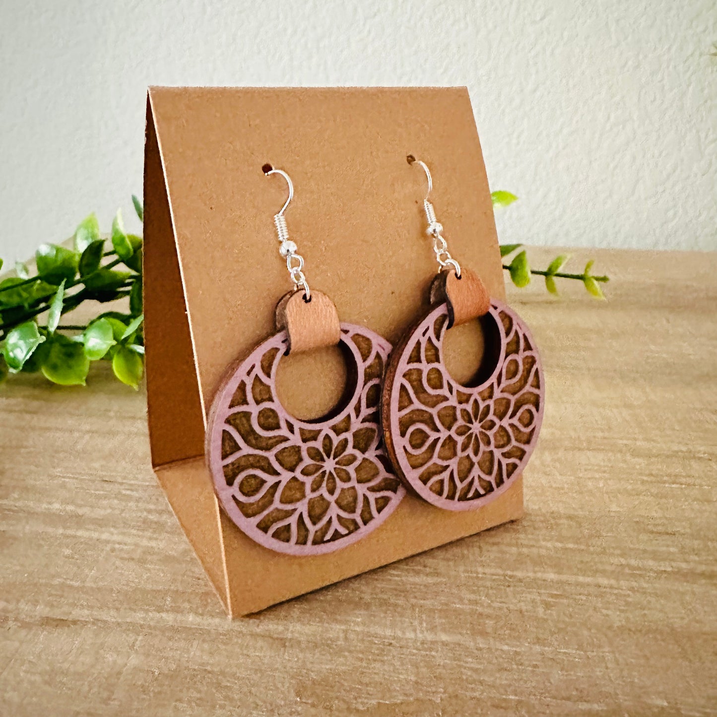 Lila | Boho Chic Wood & Leather Hoop Earrings