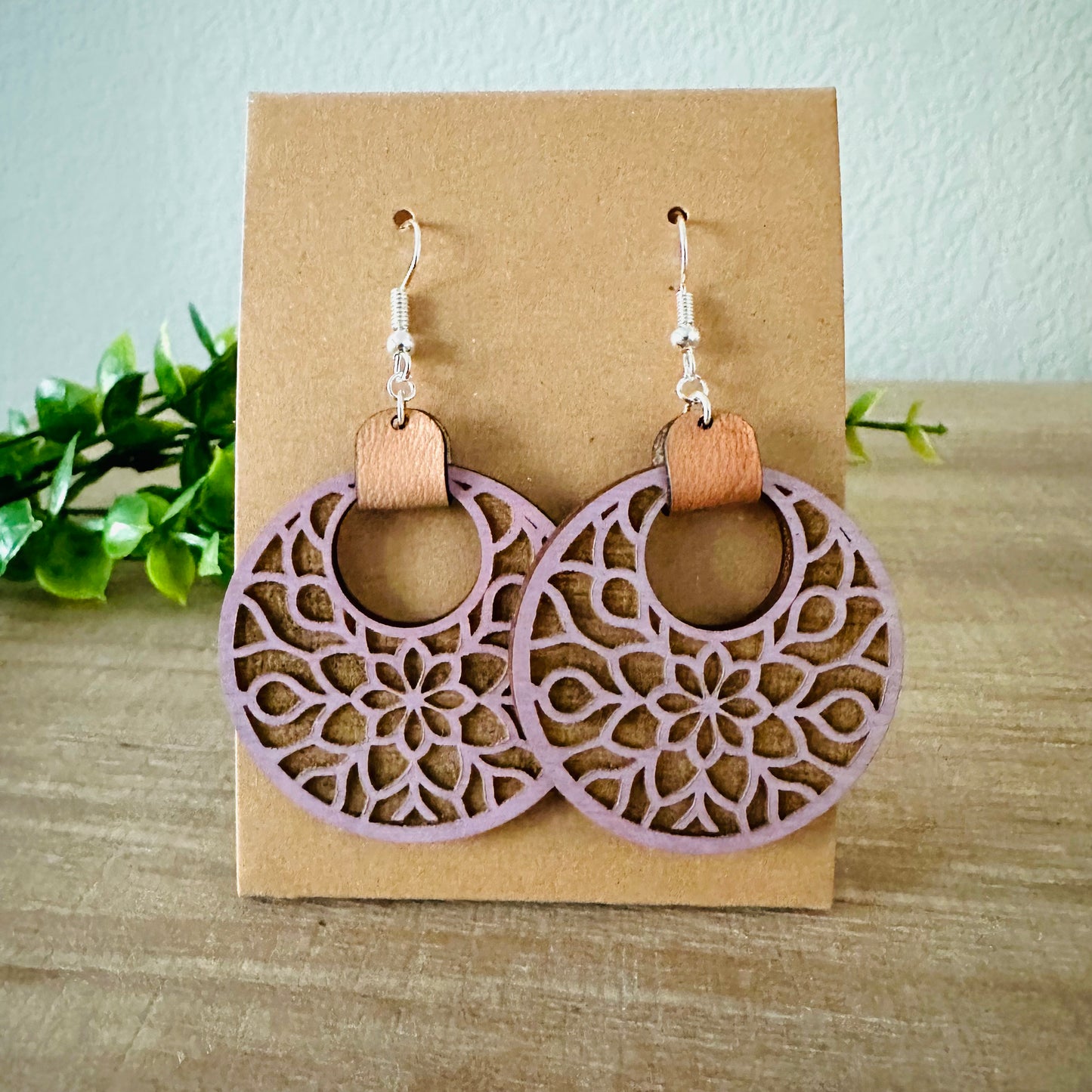 Lila | Boho Chic Wood & Leather Hoop Earrings