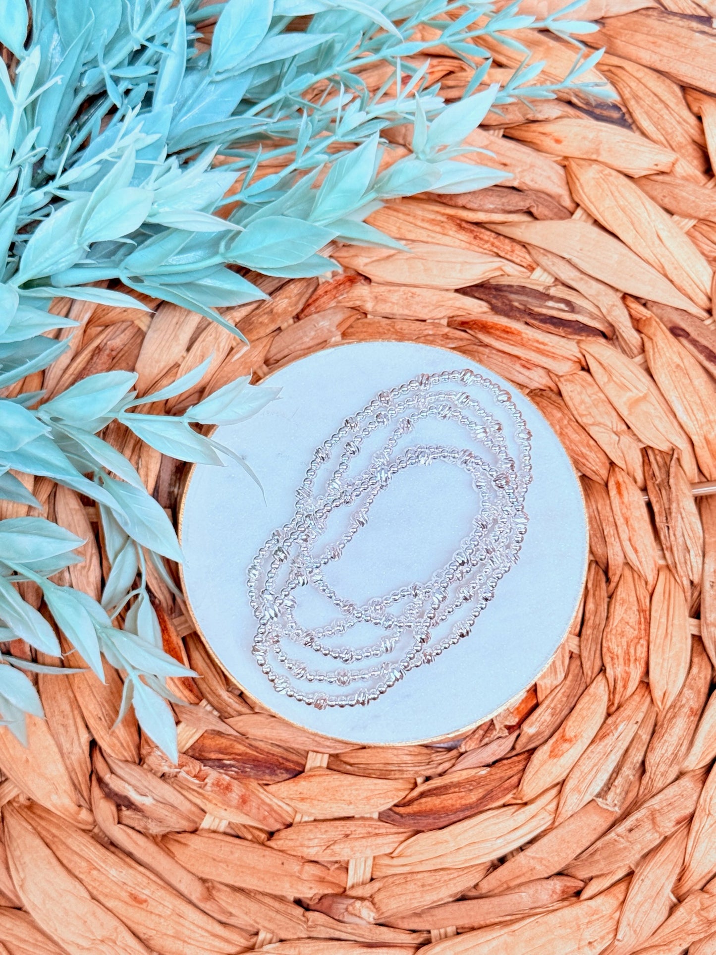 Reagan Bracelet | Silver Beaded Stretch Bracelet