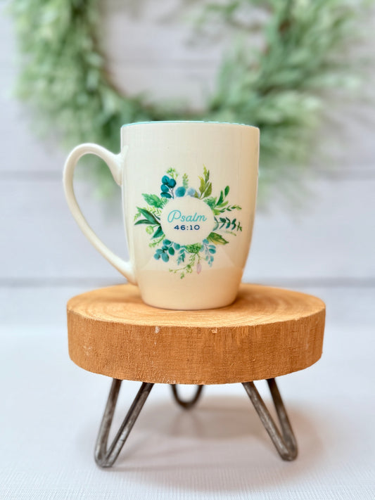 Be Still and Know Turquoise Floral Mug
