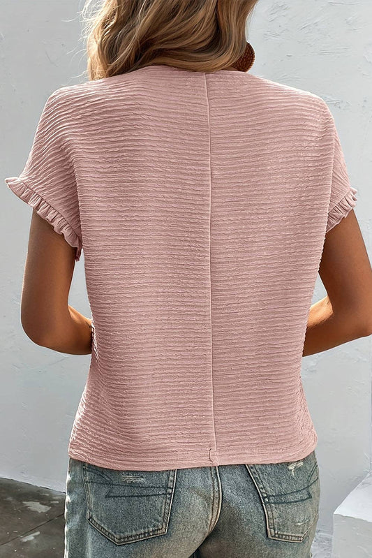 Sweet Grace Ruffled Short Sleeve Blouse: Light Pink