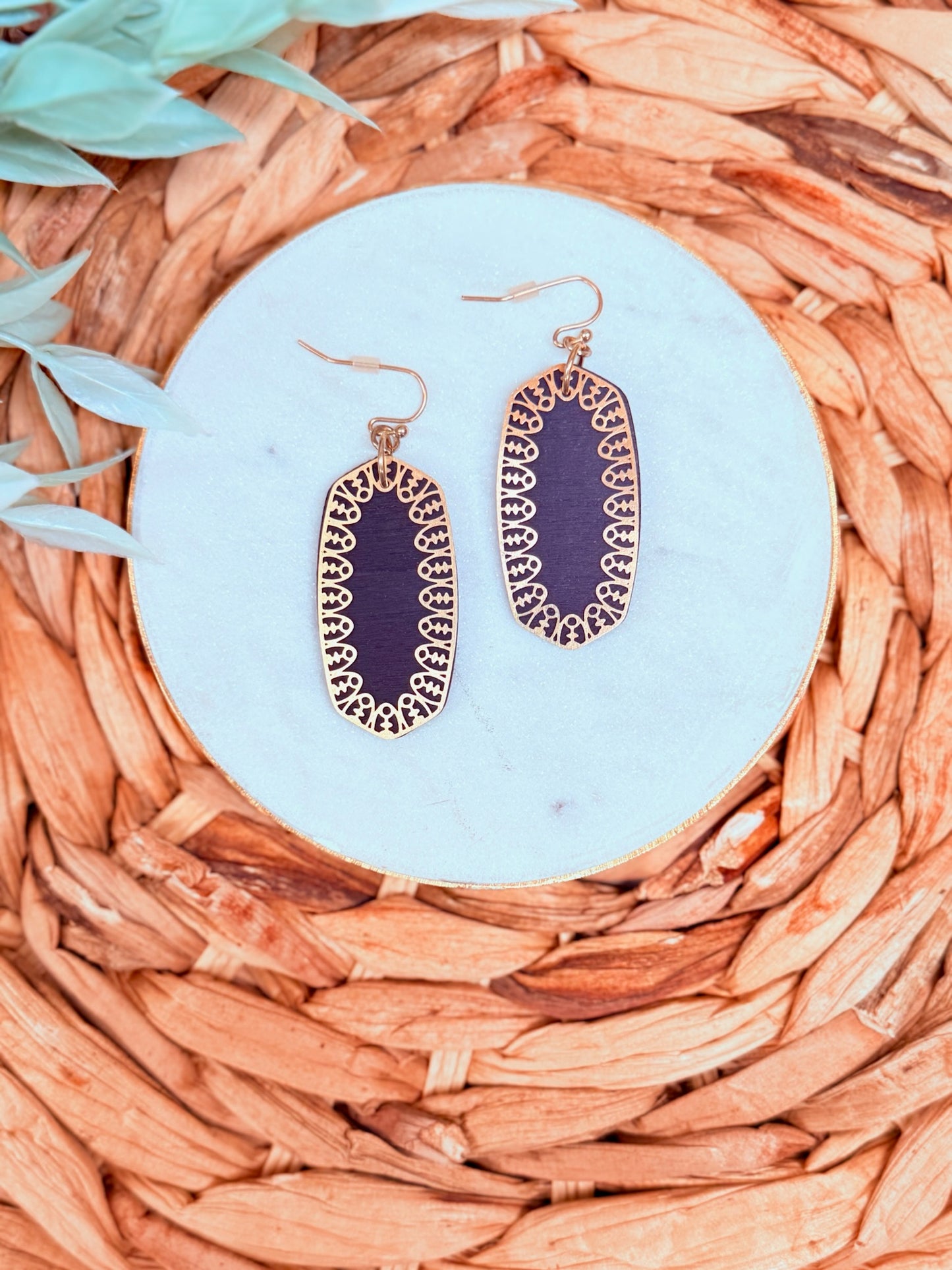Blake Drops | Black & Gold Filigree Statement Earrings