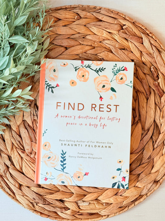Find Rest floral devotional book with faith-based reflections
