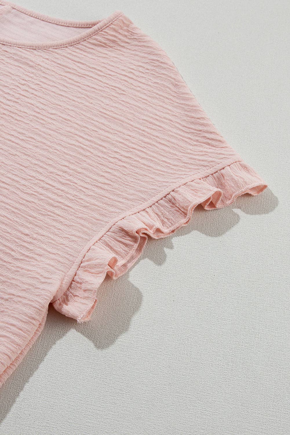 Sweet Grace Ruffled Short Sleeve Blouse: Light Pink