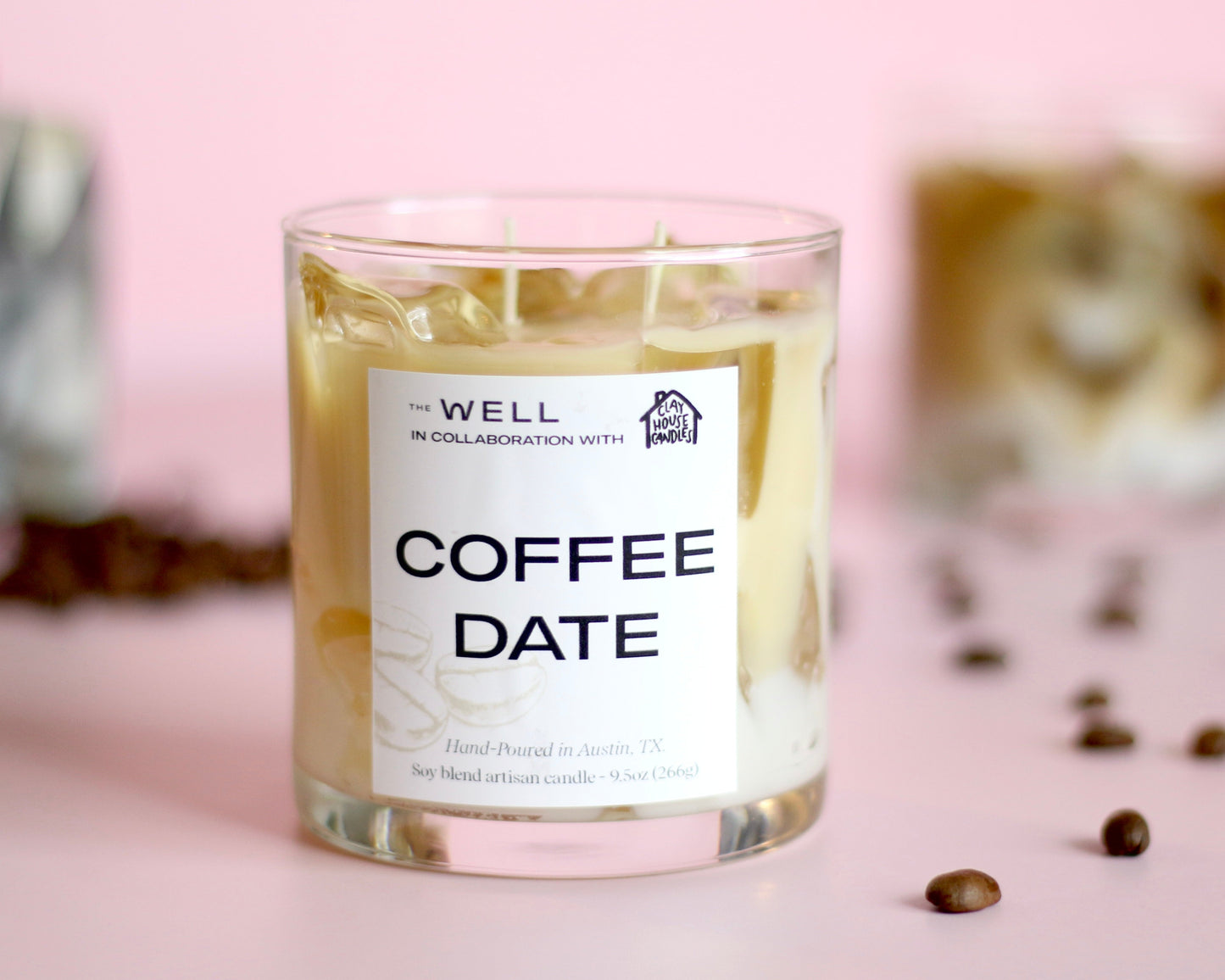 Coffee Date candle in glass jar with warm coffee-inspired scent