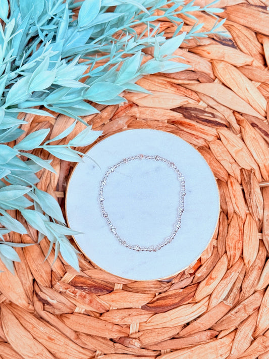 Reagan Bracelet | Silver Beaded Stretch Bracelet