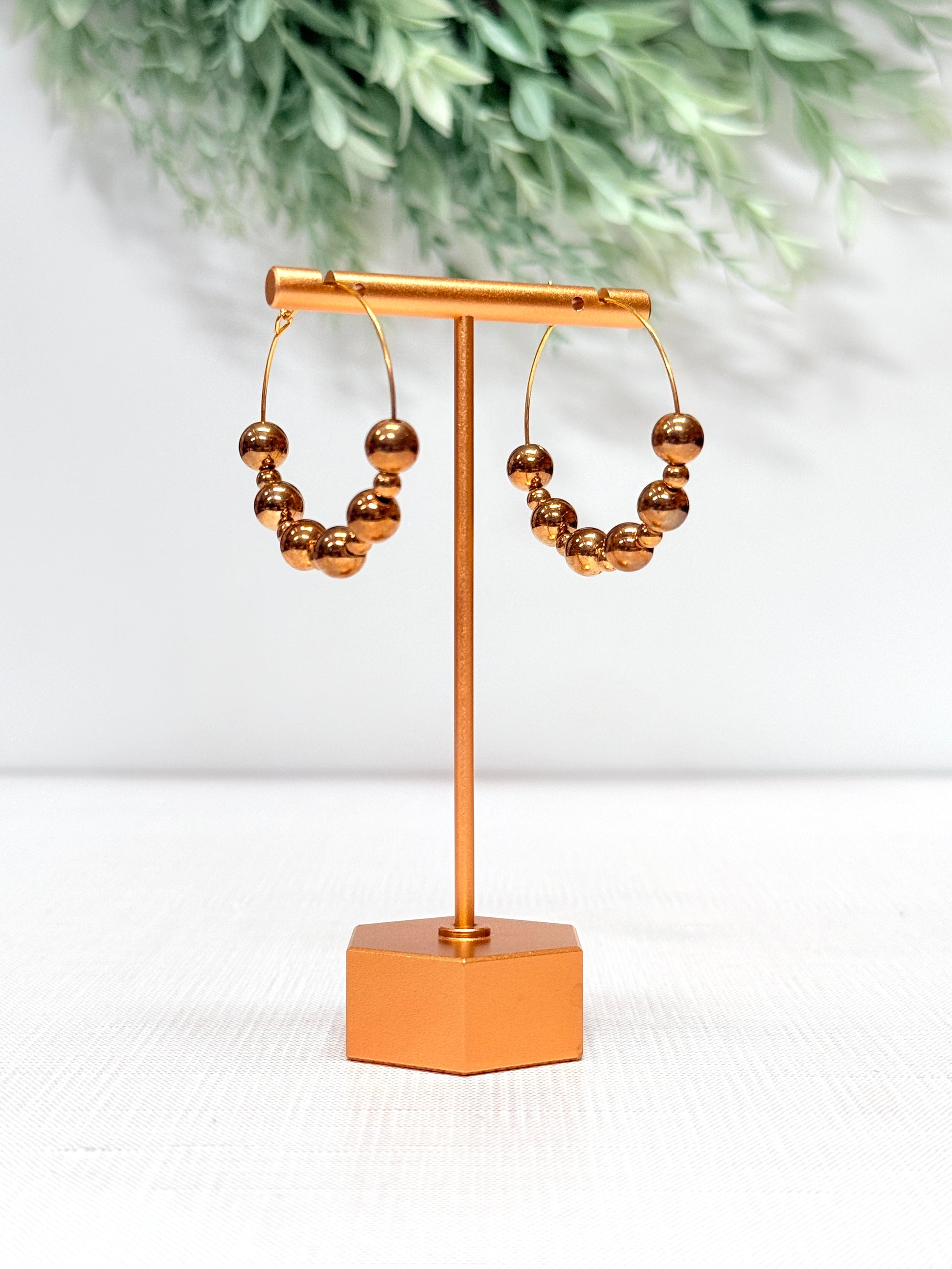 Sienna Beaded Hoop Earrings with warm brown and gold bead design