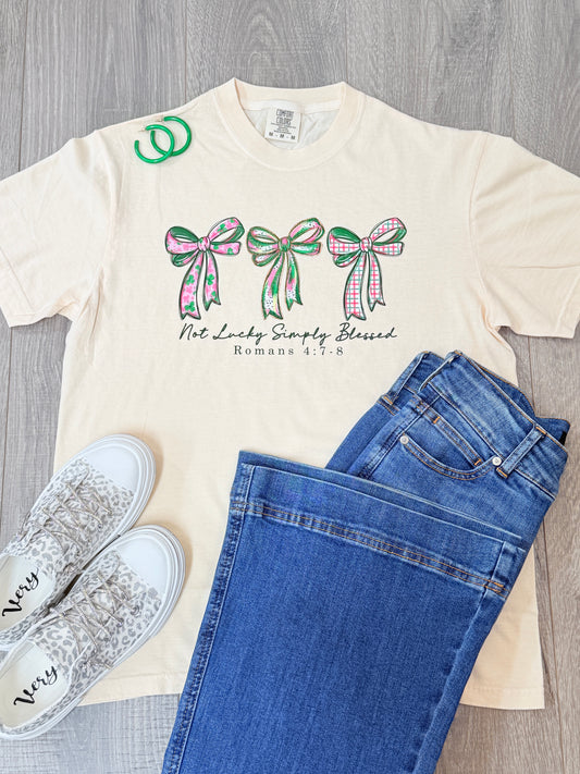 Not Lucky Simply Blessed Romans 4: 7-8 Coquette Bows