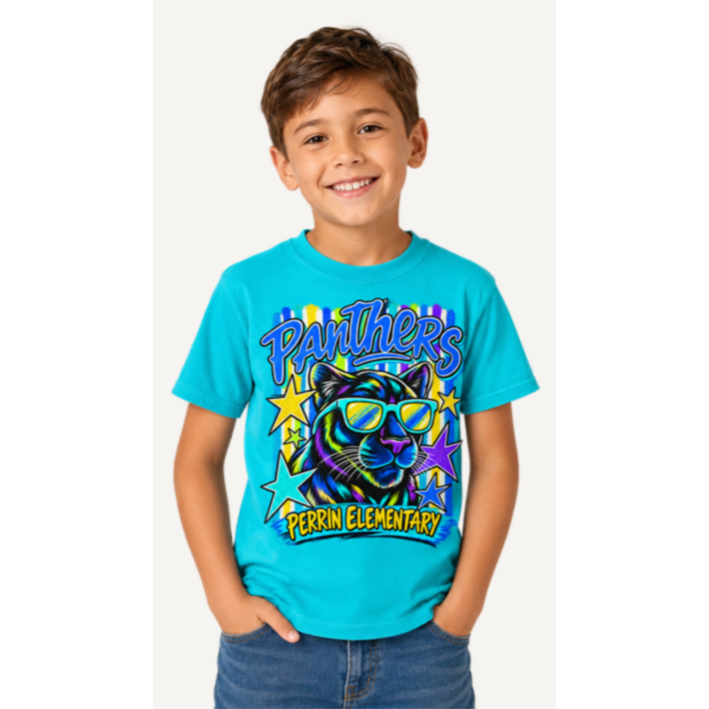 Cool Cat Retro Tee | Turquoise Blue