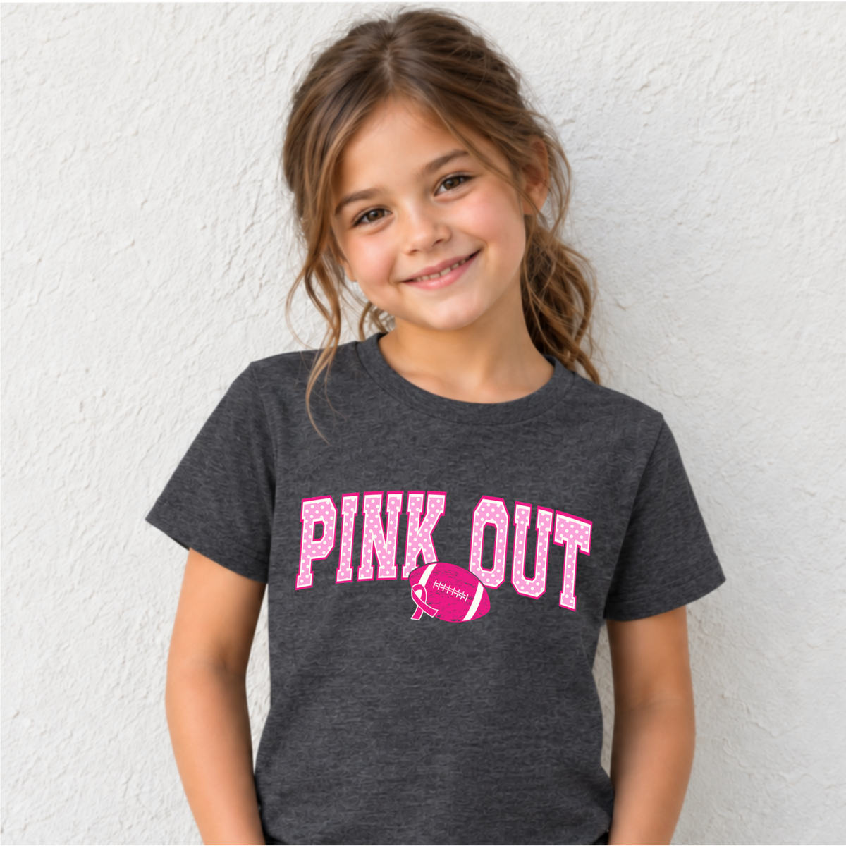 Pink Out Football Tee • Heather Graphite