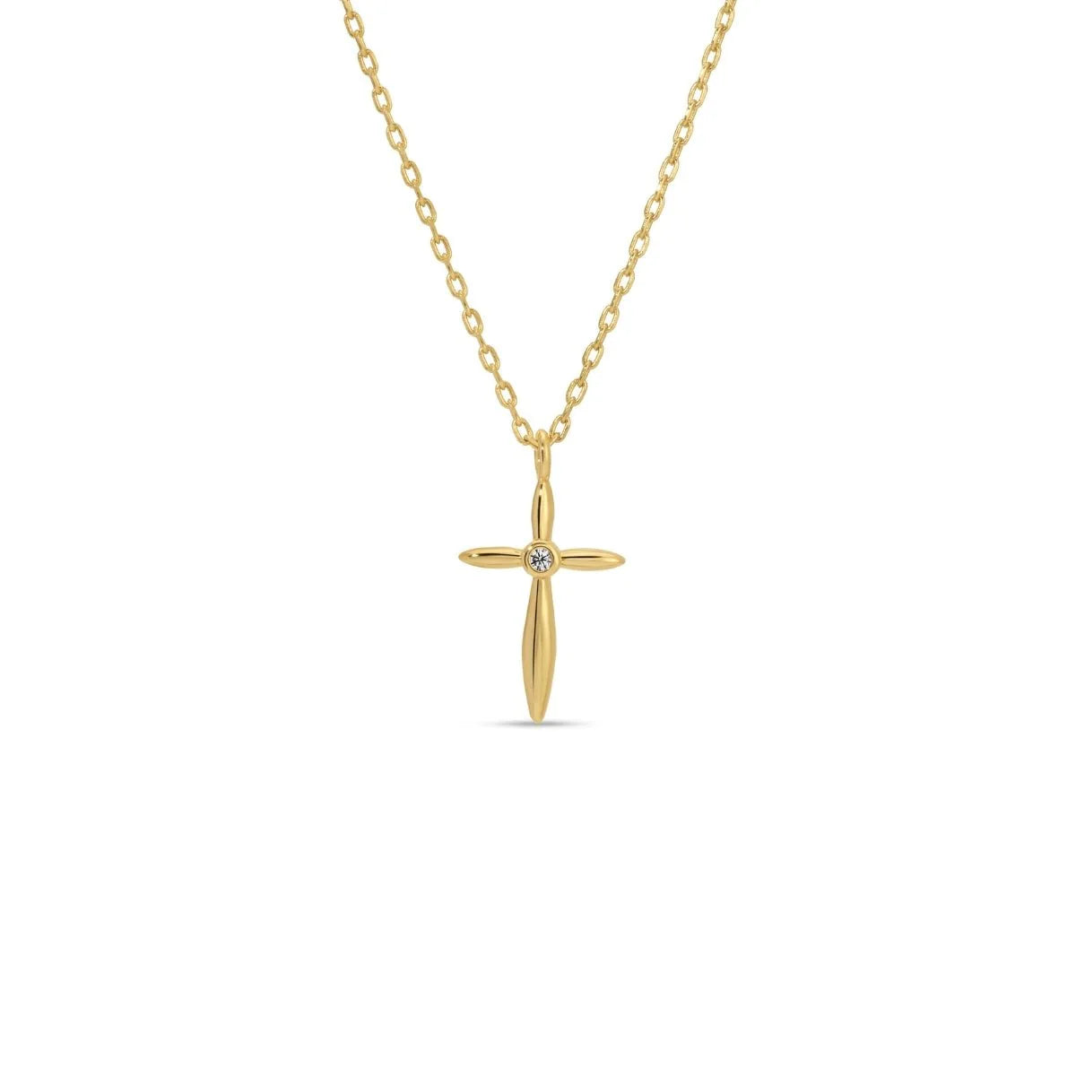 dainty gold cross necklace with cubic zirconia center minimalist christian jewelry