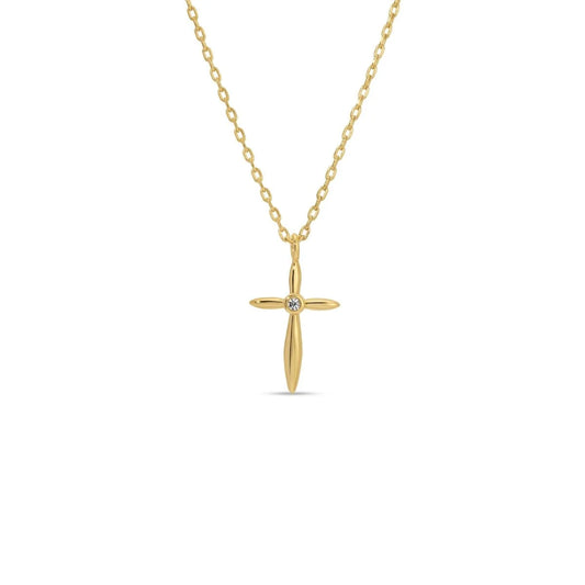 dainty gold cross necklace with cubic zirconia center minimalist christian jewelry