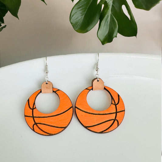 Basketball Hoop Earrings • Wood and Leather