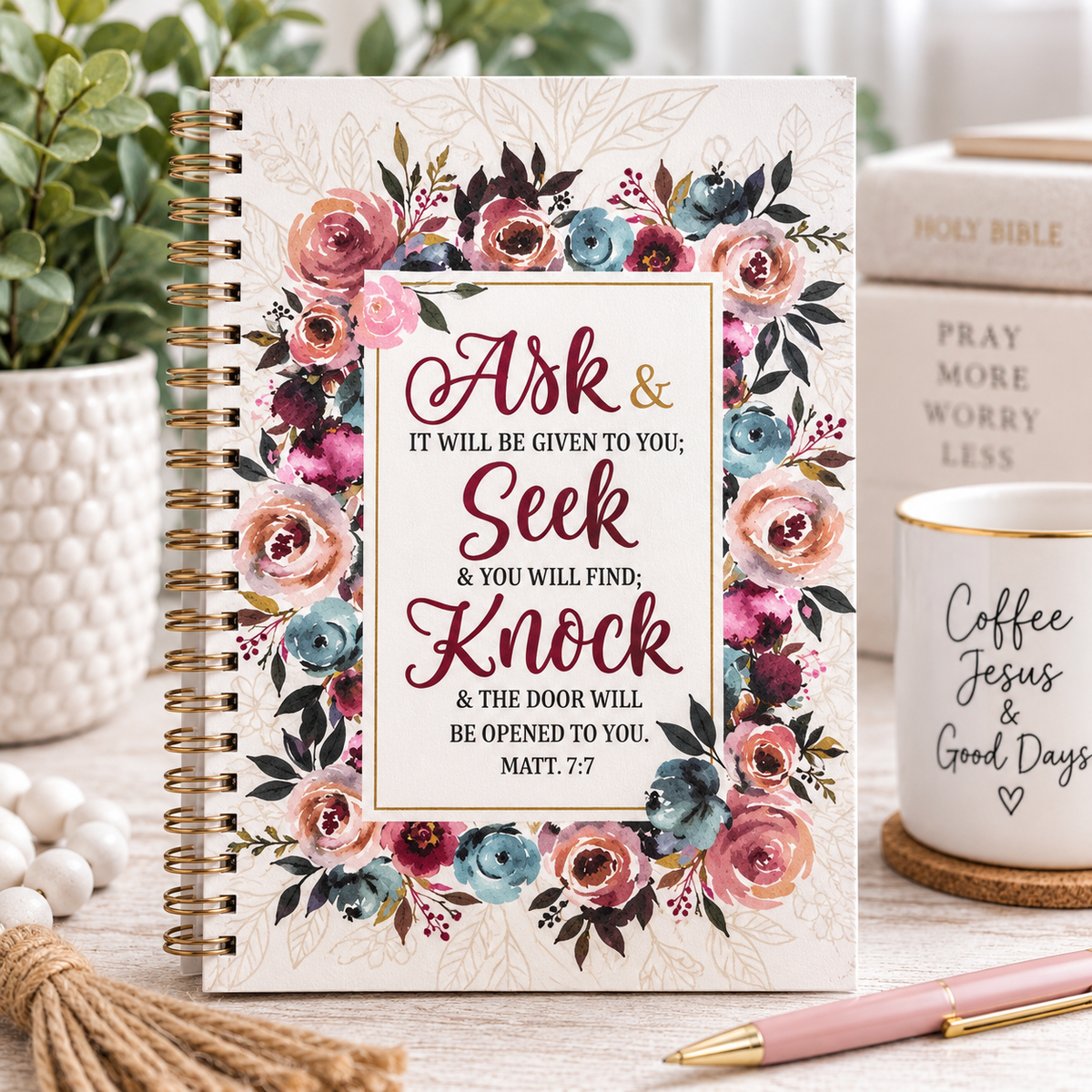 Ask, Seek, Knock Floral Faith Journal