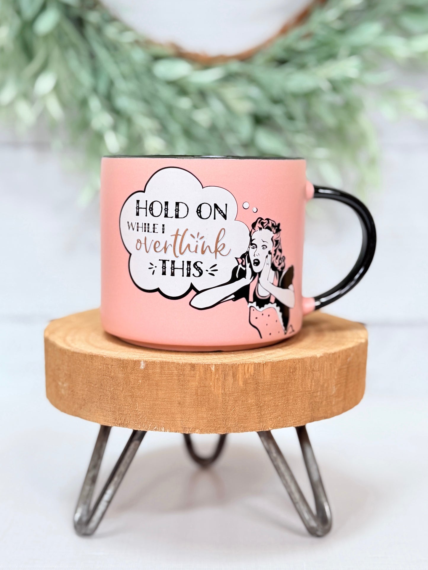 Overthink This pink retro funny coffee mug
