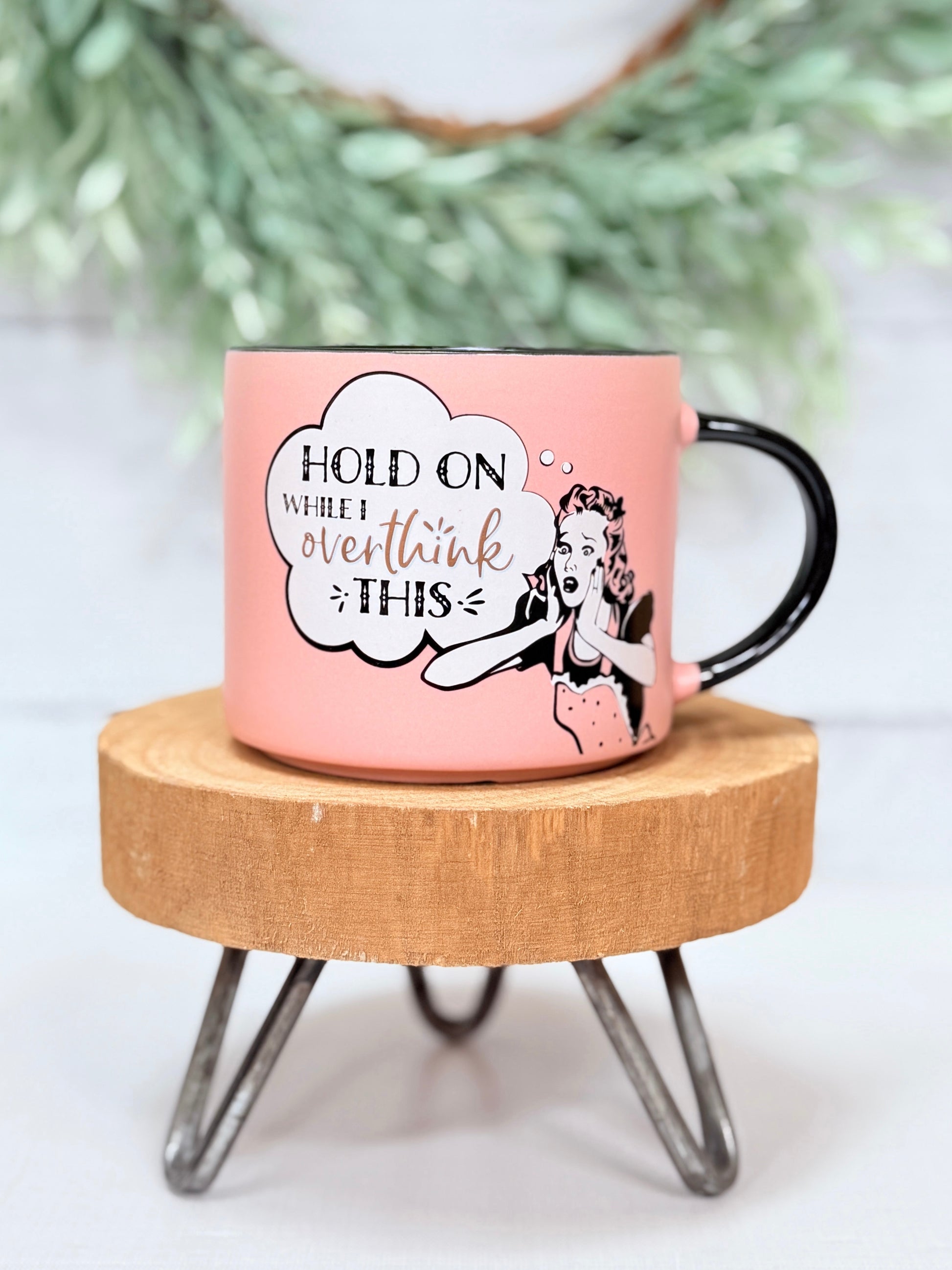Overthink This pink retro funny coffee mug
