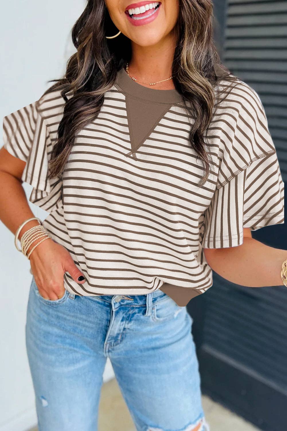 Boardwalk Beauty Striped Ruffle Sleeve Top