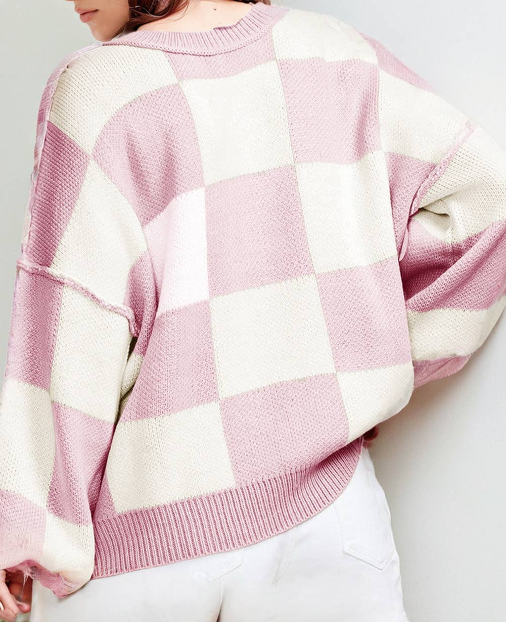 Checkered Bishop Sleeve Sweater (S-XL)