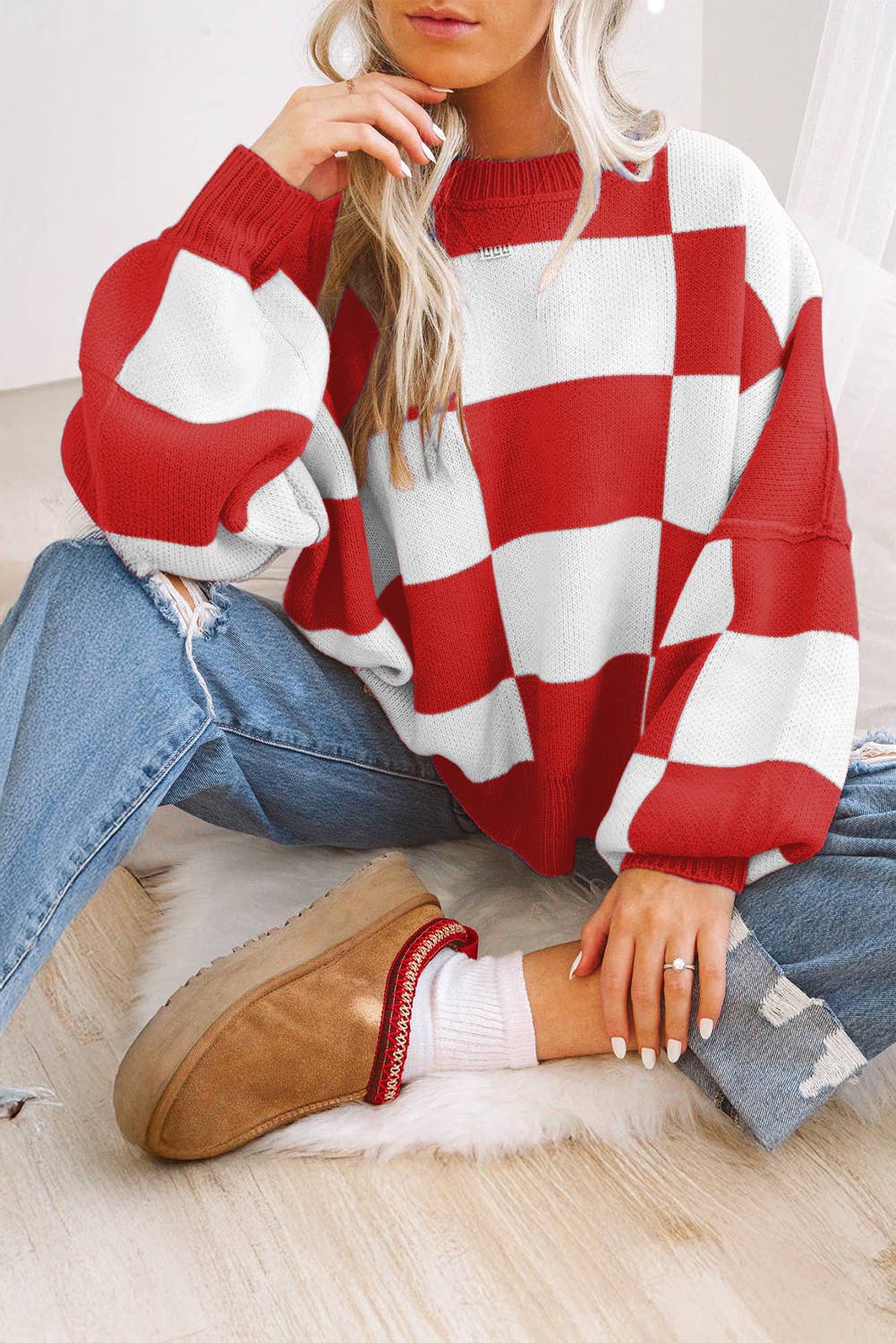 Checkered Bishop Sleeve Sweater (S-XL)