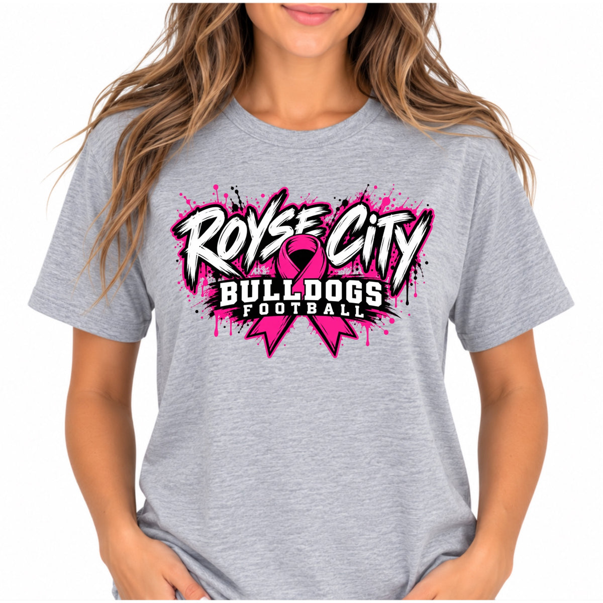 RCYSDL Pink Out Bulldogs Football tee adult mockup in Gildan Sport Grey